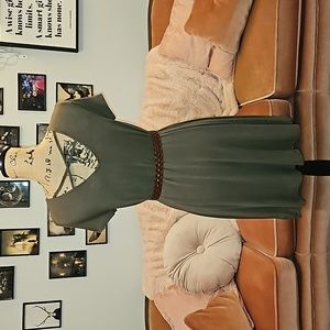 Olive Green Knit A-Line Dress - Belt NOT included